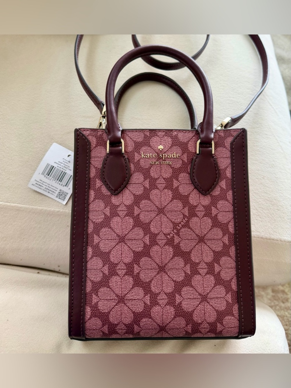 Kate Spade Flower Mini Tote Crossbody Grenache Burgundy NWT